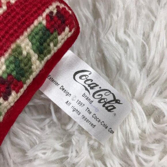 Vintage Coca-Cola Needlepoint Poinsettia Pillow Ornament - Picture 4 of 5